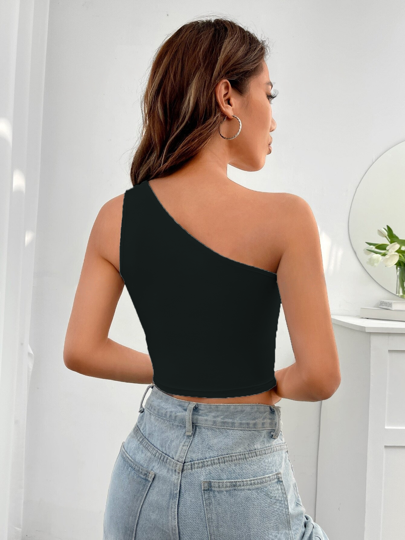 Pack 3 Crop Tops Asymétriques Femme | Hauts Épaulé Dénudé Noir, Blanc, Bleu – Image 4