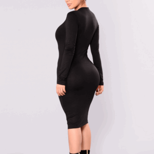Robe moulante côtelée Noir à col montant Robe midi élégante femme